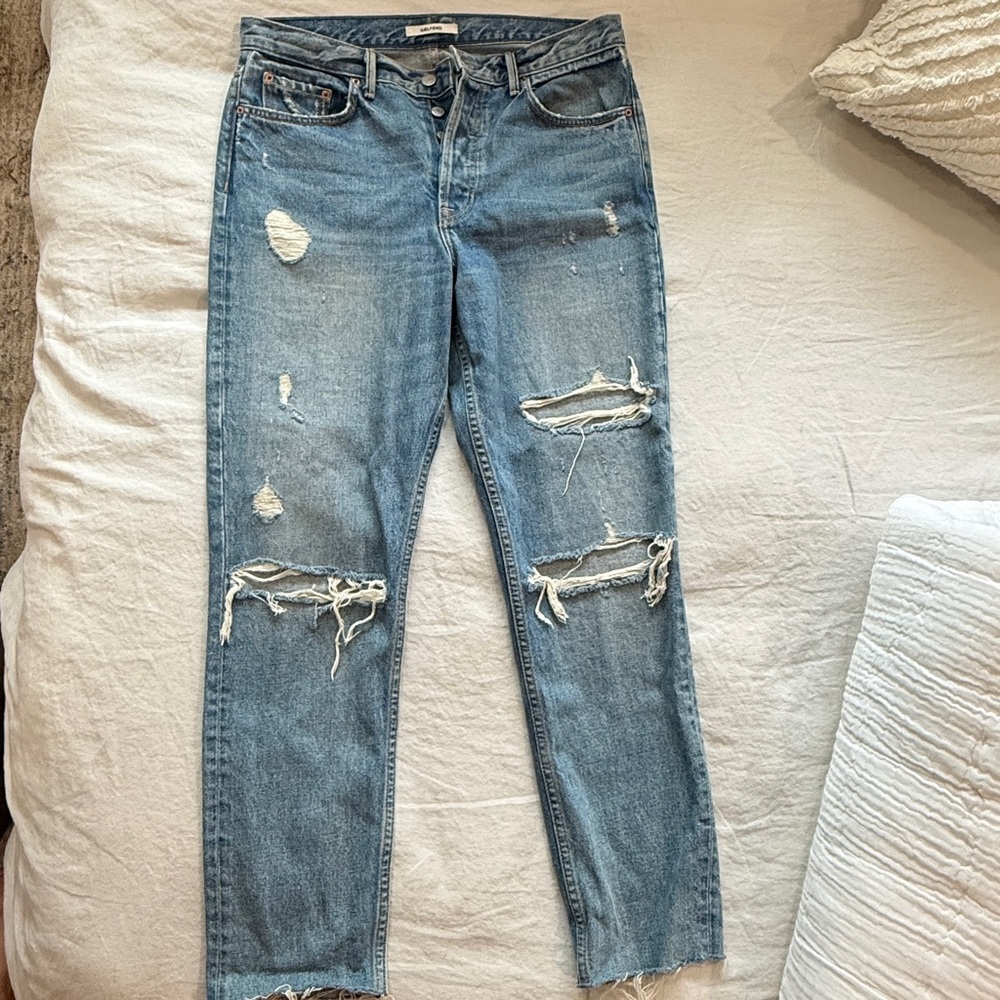 GRLFRND Distressed Boyfriend Mid Rise Denim